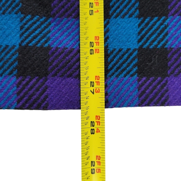 Leslie Fay Blazer Women Size 12 Blue Purple Black Check Pockets Long Wool Blend - Picture 7 of 10